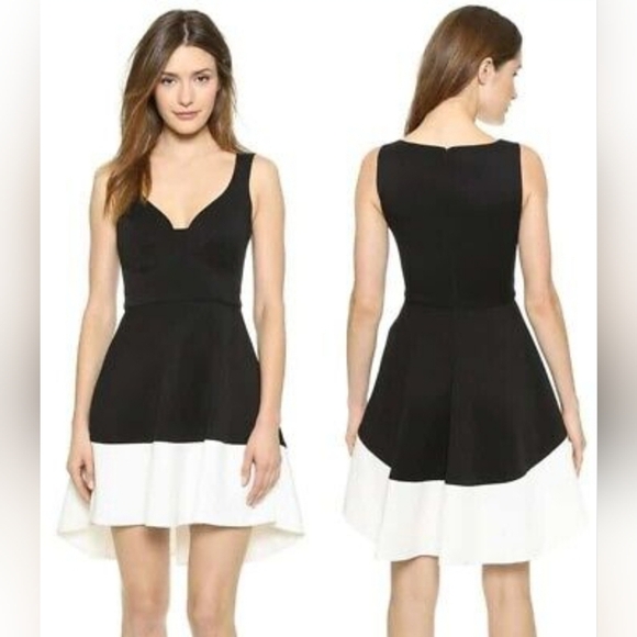Black‎ Halo Reese Dress Fit and Flare Sweetheart Neckline Black White Pockets 8 - Picture 1 of 9